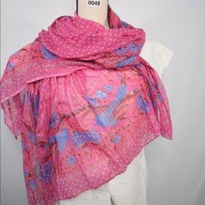 #48. Pink shawl/scarf with bird flower design